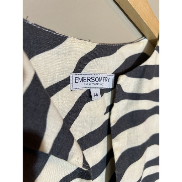 Emerson Fry A Line Mod Top Size M Pewter Zebra Sleeveless Pockets Designer Chic - Picture 5 of 7